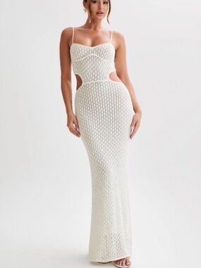 Meshki Nerida Knit Cut Out Maxi Dress - Ivory Size: XL